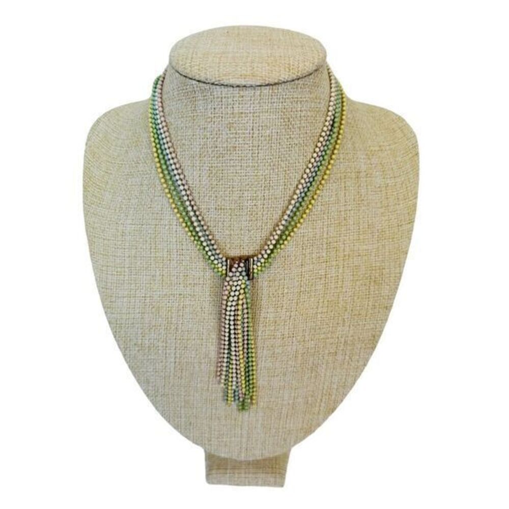 Vintage 1930's Art Deco Gilt Enameled Chain Necklace Pastel Colors 14"